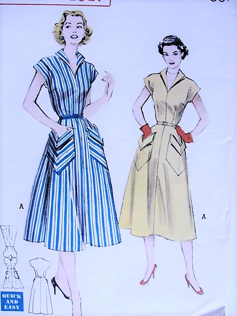 1950s EFFORTLESS Casual Dress with Oversized Pockets Butterick 6020 Bust 32 Vintage Sewing Pattern