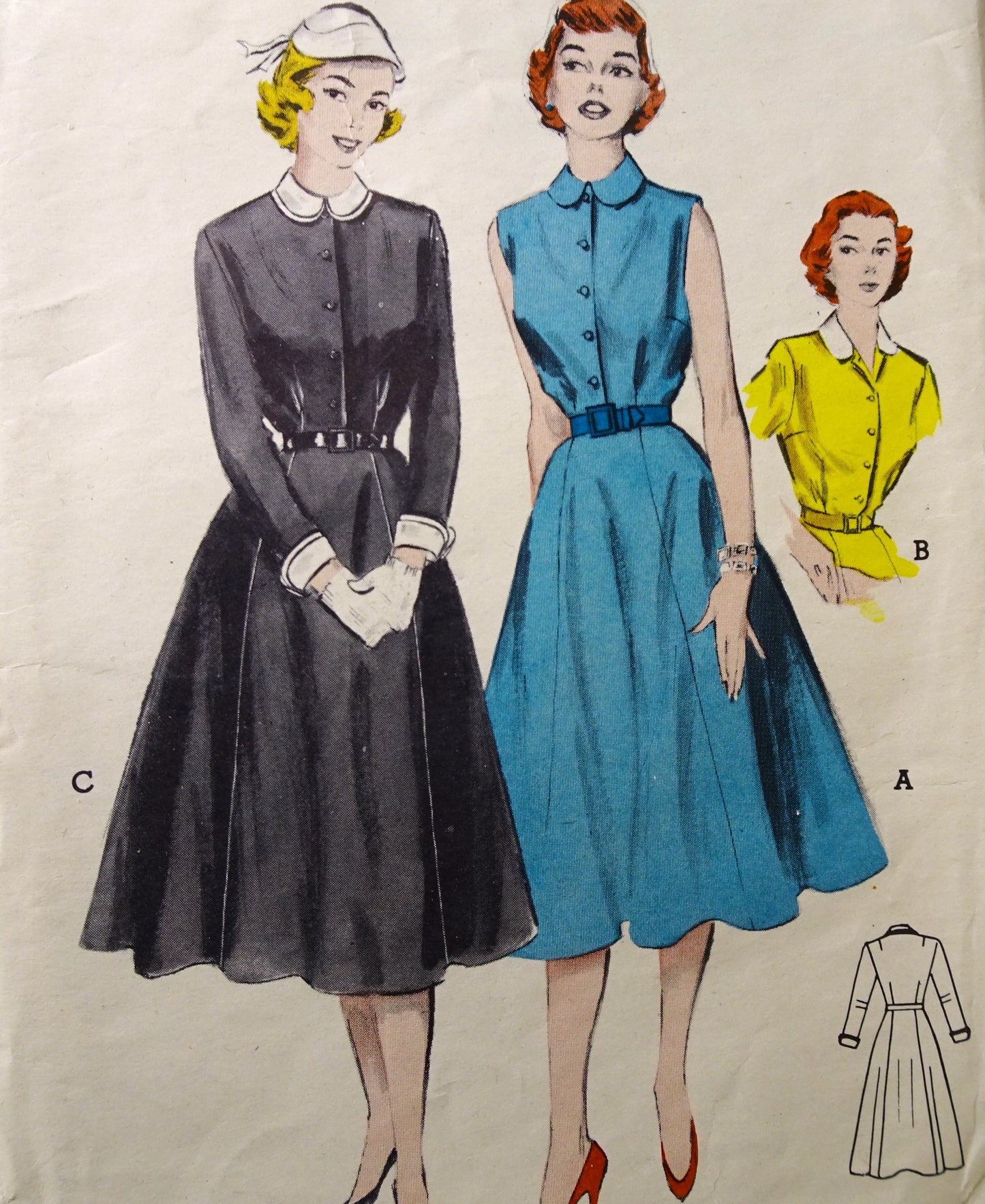 1950s LOVELY Tailored Dress Pattern BUTTERICK 6021 Pretty Dress With Bell Shape Skirt Sleeveless or Long Sleeves, Bust 32 Vintage Sewing Pattern