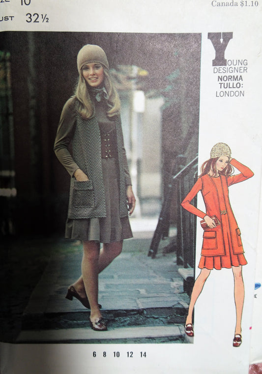 1960s Norma Tullo of London Dress and Jacket Pattern BUTTERICK 6037 Cute Mod 60s Design Bust 32 Vintage Sewing Pattern FACTORY FOLDED
