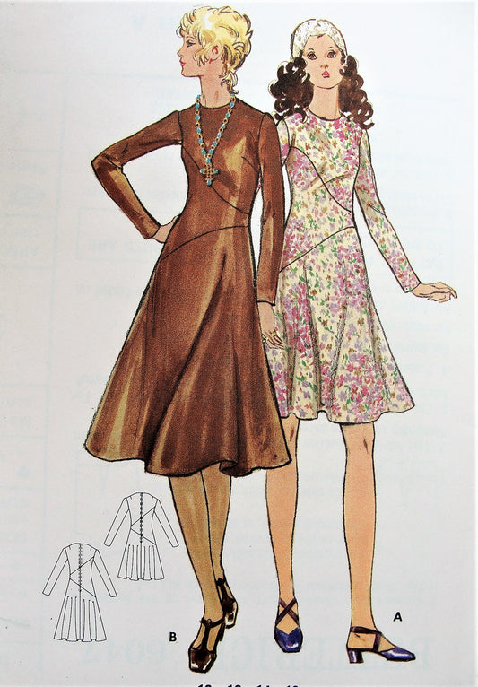 1970s Retro STYLISH Fitted Dress with Asymmetrical Bias Butterick 6047 Vintage Sewing Pattern Bust 32 1/2