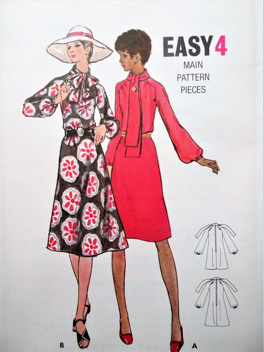 1970s CLASSY Dress Pattern BUTTERICK 6072 Lovely Loose Fitting Dress in 2 Lengths, Bust 32 Vintage Sewing Pattern FF