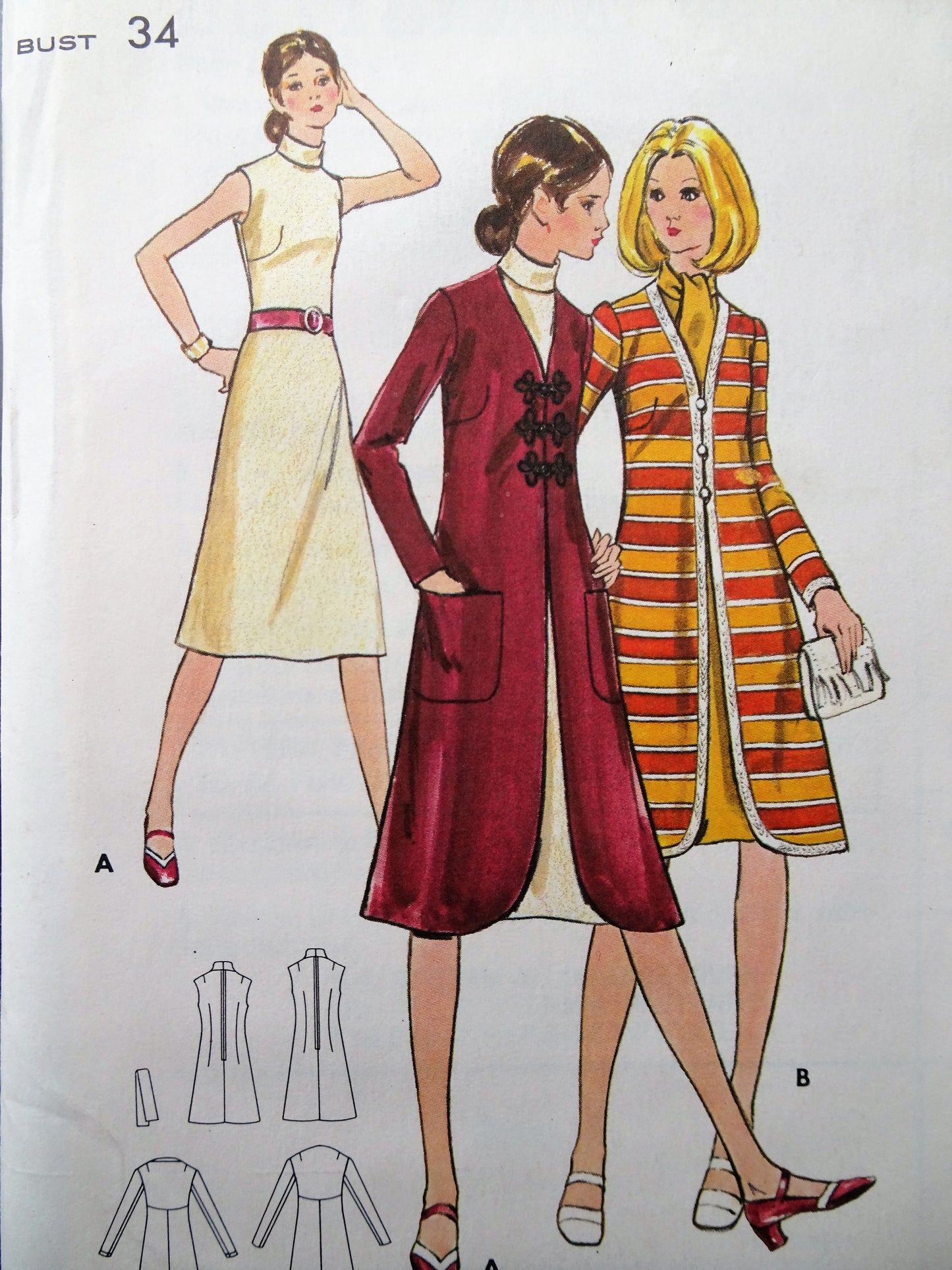 1970s CLASSY Dress and Coat Pattern BUTTERICK 6073 Below Knee Dress and Coat Bust 34 Vintage sewing Pattern FF