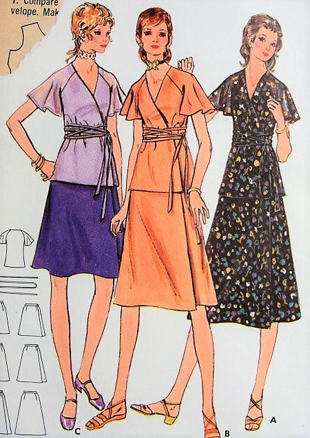1970s CAREFREE Wrap Top with Belt and Wrap Skirt Butterick 6134 Bust 30 1/2 Retro Sewing Pattern
