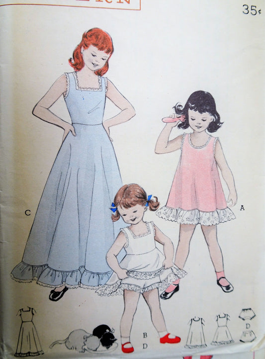 1950s ADORABLE Girls Ruffle Edged Slips and Panties Pattern  BUTTERICK 6201 Three Pretty Styles Size 10 Childrens Vintage Sewing Pattern