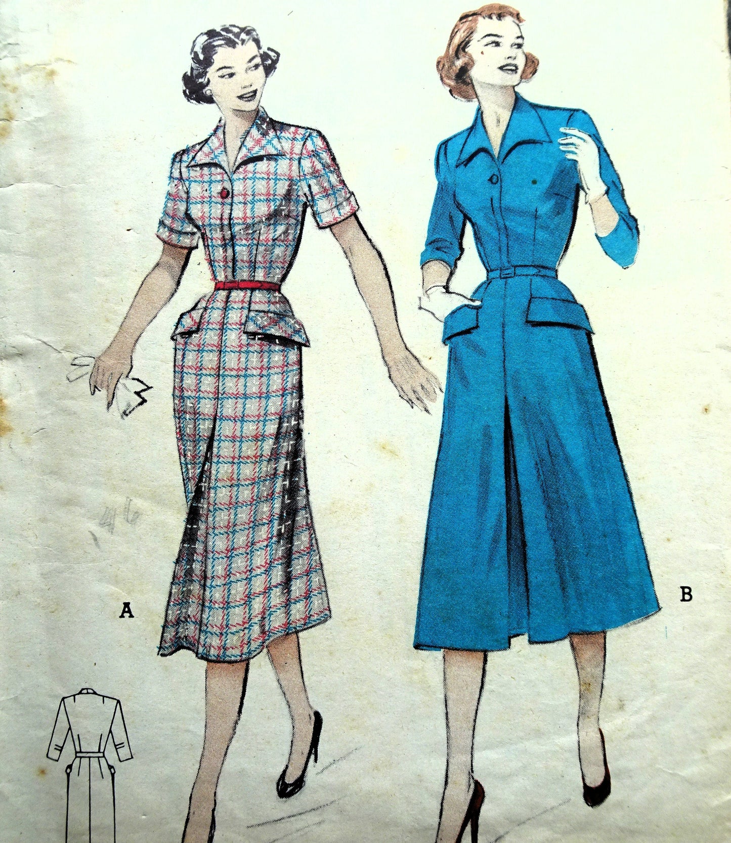 1950s SLEEK Tailored Slim Dress Pattern BUTTERICK 6301 Stylish Dress 2 Sleeve Options, Bust 32 Vintage Sewing Pattern