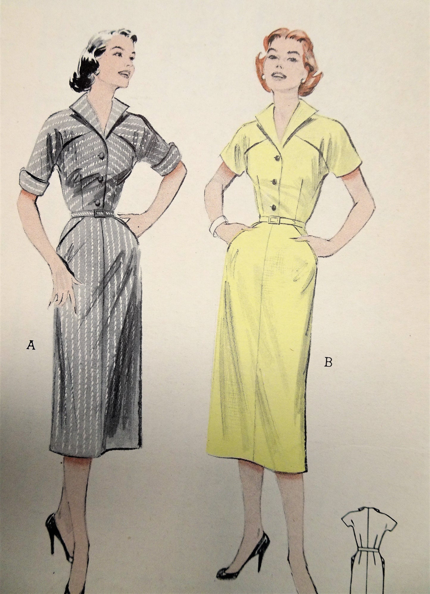 1950s SLEEK Slim Dress Pattern BUTTERICK 6434 Lovely Wing Collar, Oblique Pockets, Slim Shirtwaist Dress, Bust 32 Vintage Sewing Pattern FACTORY FOLDED
