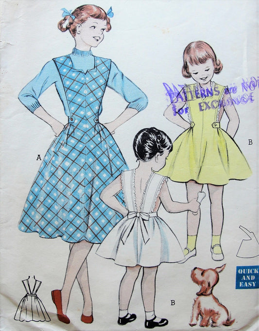 1950s AMAZING Easy To Sew Girls Jumper or Sundress Pattern BUTTERICK 6555 Pretty Jumper Sundress from One Main Pattern Piece Size 12 Childrens Vintage Sewing Pattern