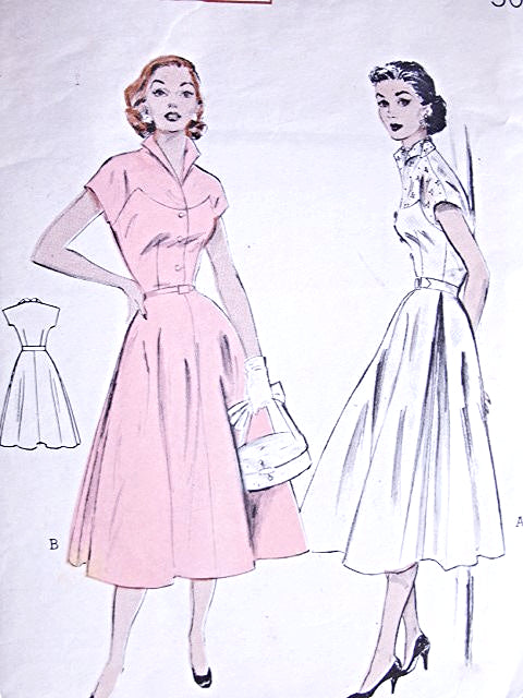 1950s LOVELY Wing Collar Dress Pattern BUTTERICK 6572 Day or Party Bust 32 Vintage Sewing Pattern