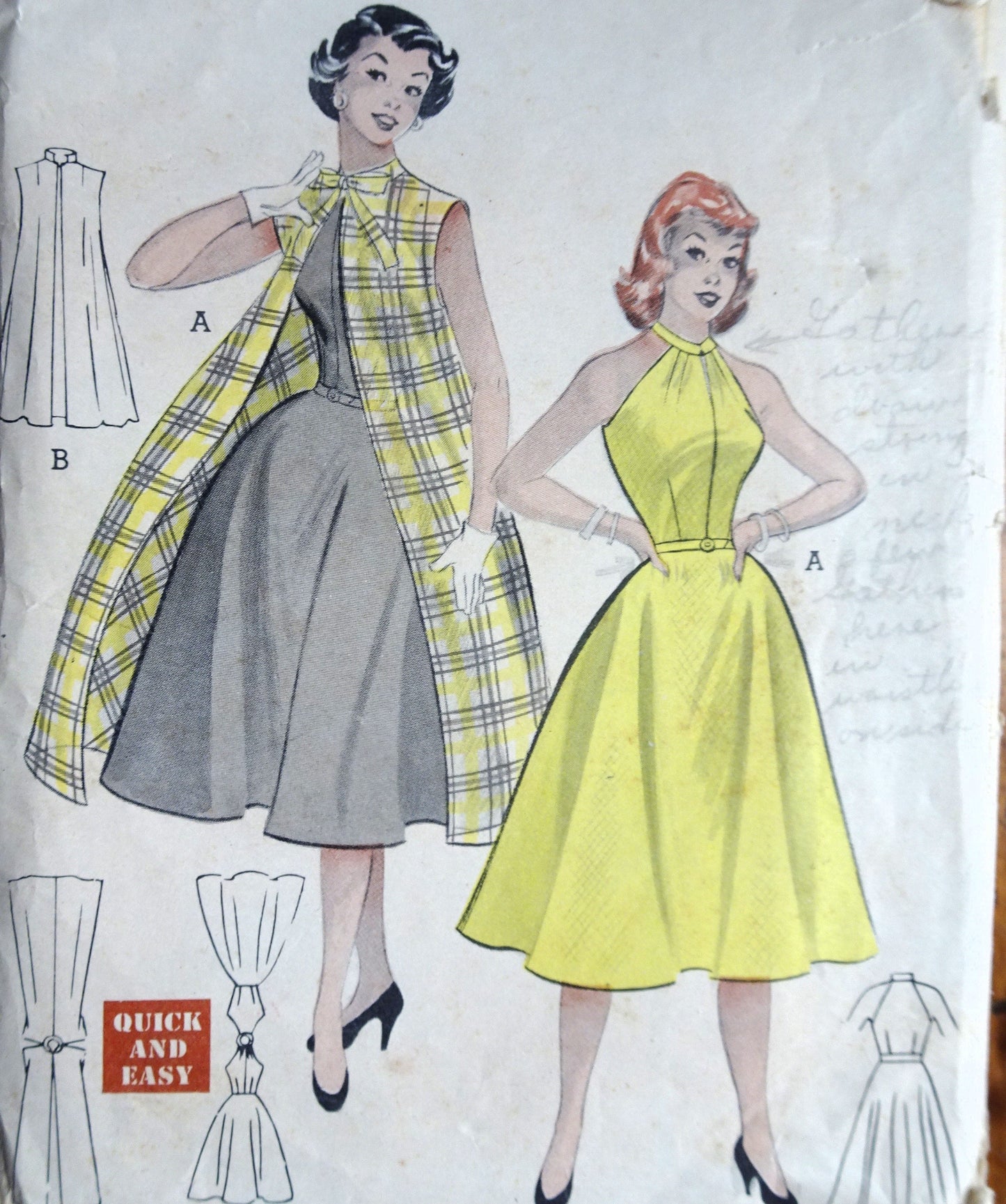 1950s FABULOUS Halter Style Dress and Sleeveless Coat Pattern BUTTERICK 6587 Figure Flattering Dress Bust 30 Vintage Sewing Pattern