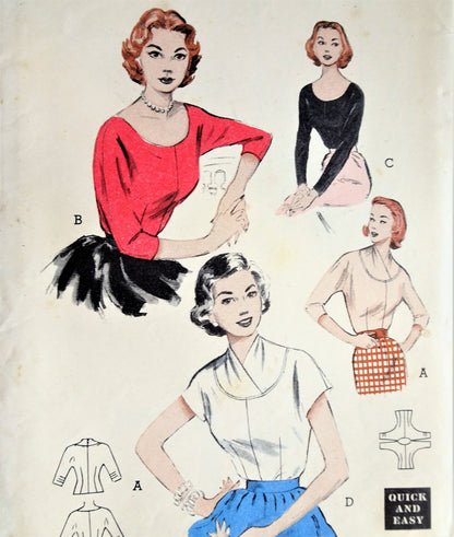 1950s QUICK n EASY Blouse Pattern BUTTERICK 6620 Four Fabulous Style Versions, Day or Evening Bust 30 Vintage Sewing Pattern FF