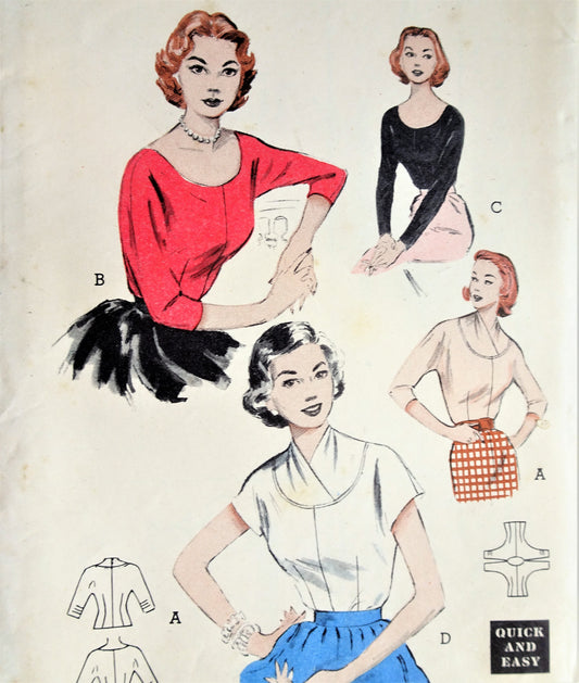 1950s QUICK n EASY Blouse Pattern BUTTERICK 6620 Four Fabulous Style Versions, Day or Evening Bust 30 Vintage Sewing Pattern FF
