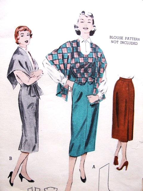 1950s Slim Skirt Weskit Vest and  Cape Stole Pattern BUTTERICK 6652 Bust 34 Vintage Sewing Pattern FACTORY FOLDED