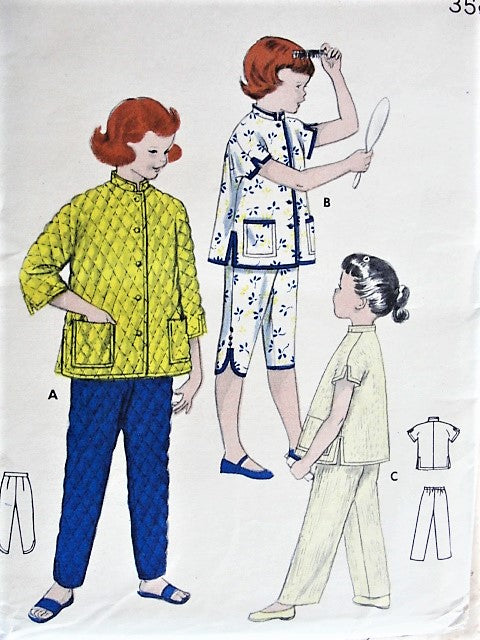 1950s Vintage SWEET Child's Pajama Set in Three Styles Butterick 7058 Childrens Sewing Pattern Chest 28