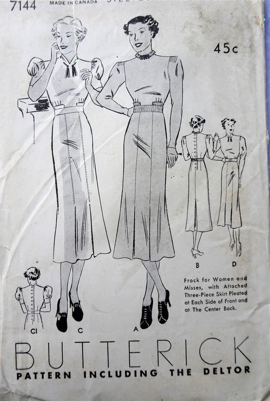 1930s LOVELY Dress Pattern BUTTERICK 7144 Two Beautiful Versions Bust 38 Vintage Sewing Pattern FACTORY FOLDED