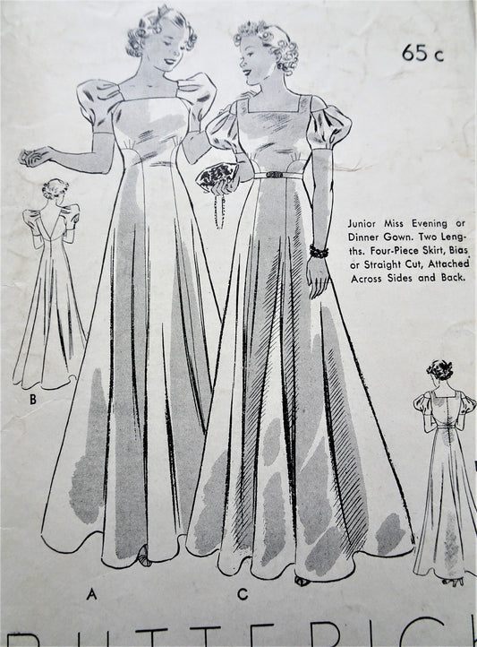 BEAUTIFUL 1930s Evening Gown Pattern BUTTERICK 7191 Two Lovely Versions, Figure Flattering Design, Bust 34 Vintage Sewing Pattern