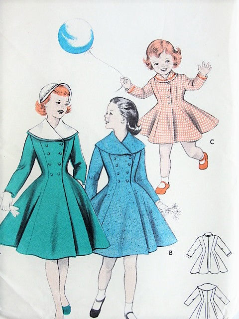 1950s ADORABLE Little Girls PRINCESS Coat Pattern BUTTERICK 7229 Toddlers Girls Single or Double Breasted Flared Coat Size 2 Vintage Childrens Sewing Pattern