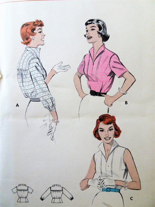1950s ROCKABILLY Wing Collar Blouse pattern BUTTERICK 7255 Three lovely styles Bust 36 Vintage Sewing Pattern FACTORY FOLDED