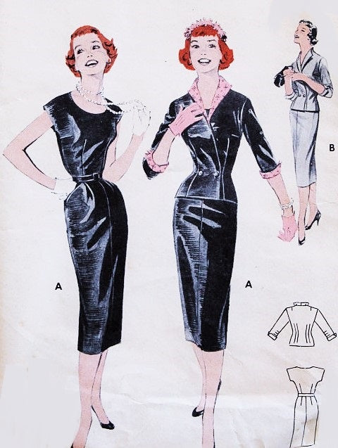 1950s CLASSY Sheath Dress and Fitted Jacket Pattern BUTTERICK 7383 Day or Cocktail Evening ,Bust 32 Vintage Sewing Pattern