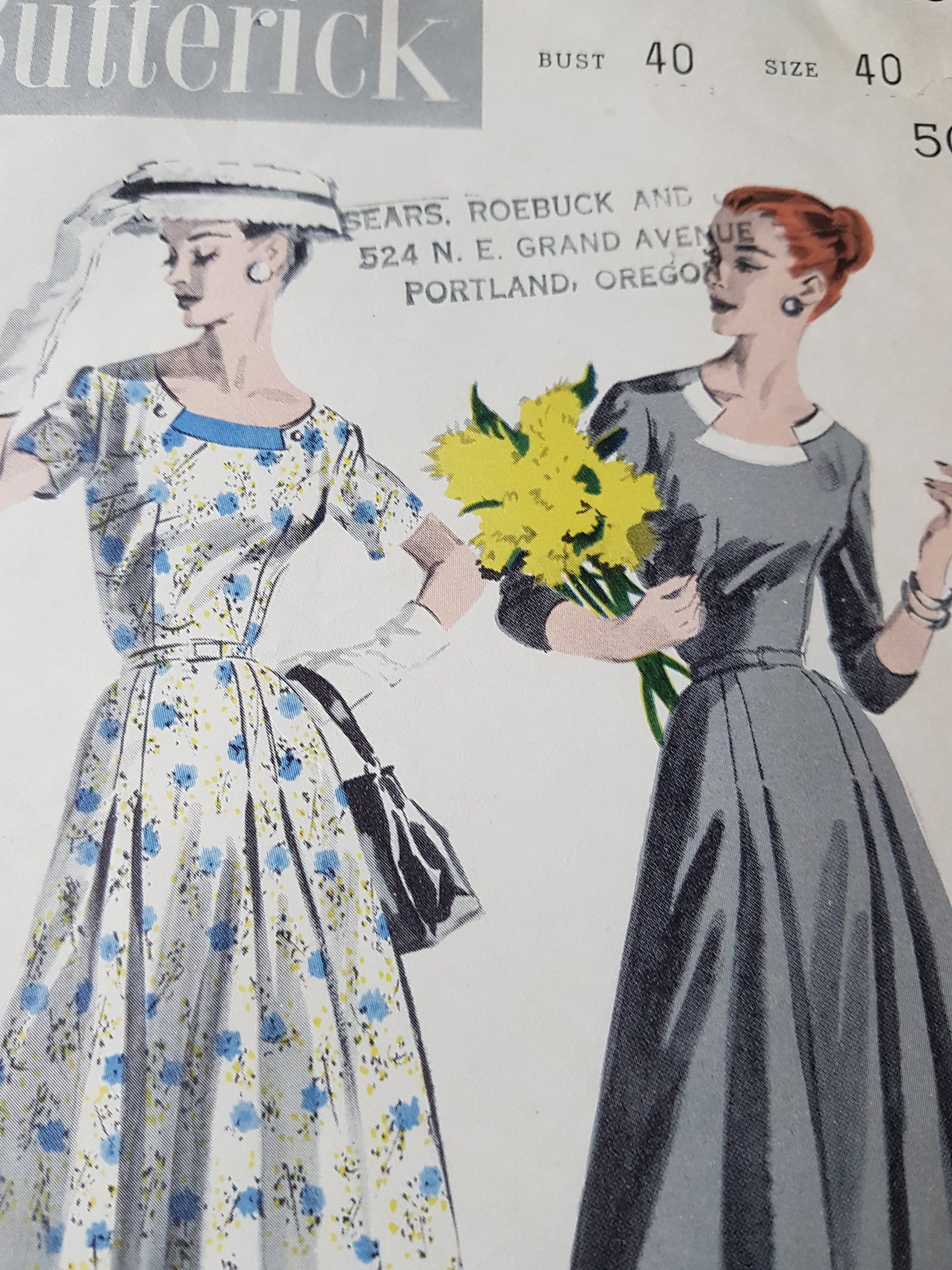 1950s FABULOUS Dress Pattern BUTTERICK 7793, Two Lovely Necklines, Bust 40 Vintage Sewing Pattern