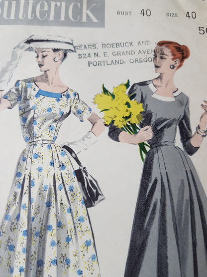 1950s FABULOUS Dress Pattern BUTTERICK 7793, Two Lovely Necklines, Bust 40 Vintage Sewing Pattern