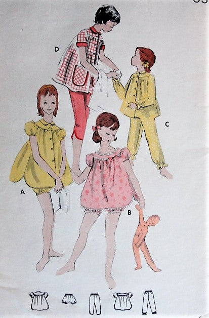 Vintage 1950s CUTE Girl's Sleepwear Butterick 7843 Four Styles with Bloomers, Top, Short or Long Pants Breast 26 Sewing Pattern