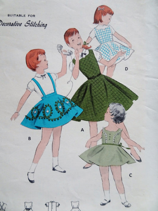 1950s CUTE Girls Jumper Dress,Skirt and Blouse Pattern BUTTERICK 7873 Cute Styles Size 6 Vintage Childrens Sewing Pattern