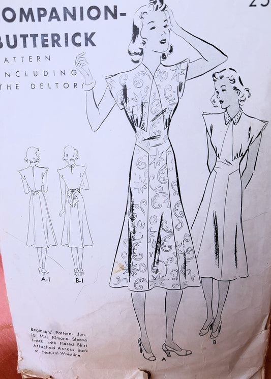 Late 1930s BEGINNERS Dress Pattern BUTTERICK 7881 Very Pretty Design, Bust 30 Vintage Sewing Pattern