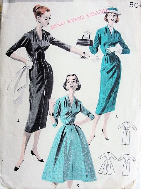 1950s STUNNING V-neck Dress Butterick 7944 Bust 36 Vintage Sewing Pattern