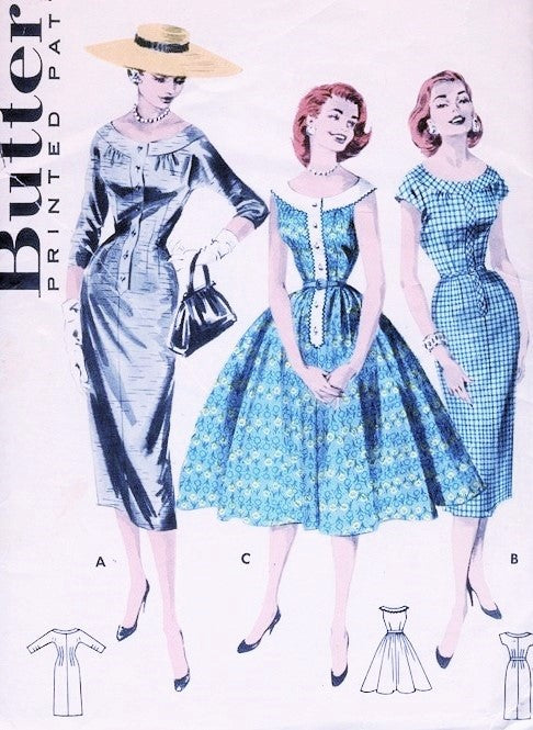 1950s Rockabilly Dress Pattern Butterick 8058 Slim Wiggle or Full Skirt Dress Daytime or Cocktail Party Styles Bust 34 Vintage Sewing Pattern FACTORY FOLDED