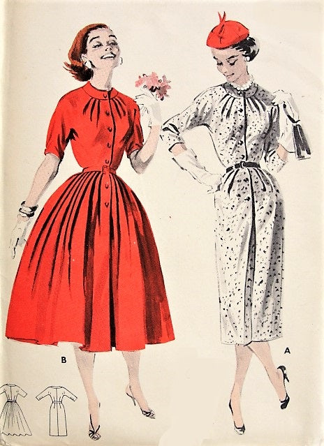 1950s FLATTERING Pleated Dress Butterick 8220 Bust 34 Vintage Sewing Pattern