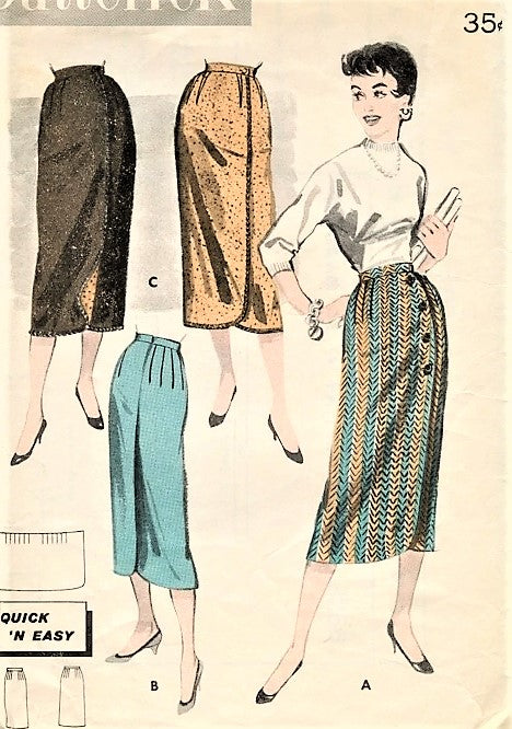 1950s CLASSY Slim Wrap Around Skirt Pattern BUTTERICK 8266 Quick n Easy Sleek Skirt in 3 Versions includes Reversible Version Waist 26 Vintage Sewing Pattern