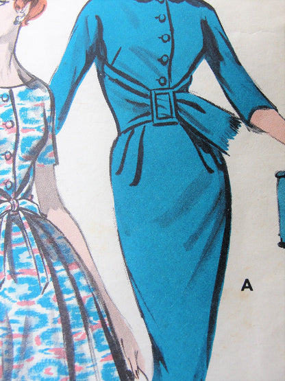 1950s STUNNING Slim or Full Skirt Dress Pattern BUTTERICK 8894 Wrapped Waistline, 2 Style Versions Bust 34 Vintage Sewing Pattern
