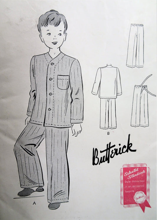 1940s Little Boys Pajamas Pattern BUTTERICK 9109 Cute Style Pajamas Size 4 Childrens Vintage Sewing Pattern FACTORY FOLDED