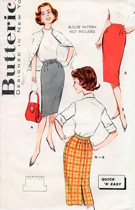 1960s SLEEK  Slim Skirt Pattern BUTTERICK 9188 Quick 'N Easy ONE YARD Skirt Mad Men Era Waist 26 Vintage Sewing Pattern