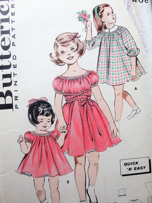 1950s Vintage CUTE Toddler Little Girls Smock Dress with Detachable Collar or Scoop Neckline  Size 3 BUTTERICK 9216 Sewing Pattern
