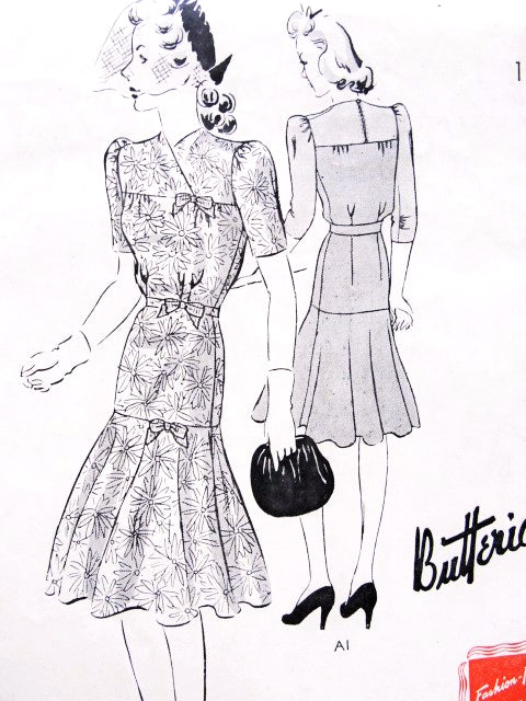 1940s FLIRTY Flounce Dress Pattern BUTTERICK 9330 Pretty Day or Party Dress Bust 30 or 34 Vintage Forties Sewing Pattern FACTORY FOLDED