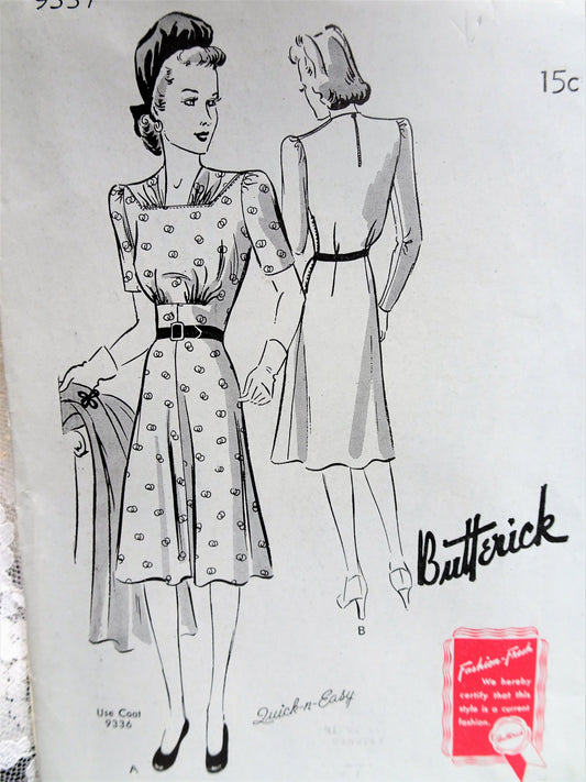 1940s PRETTY Dress Pattern BUTTERICK 9337 Lovely Draped Neckline Bust 36 Quick n Easy Vintage Sewing Pattern FACTORY FOLDED