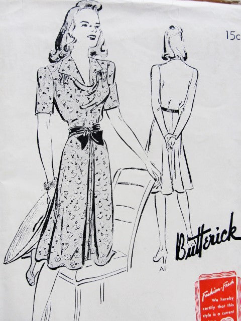 1940s Swing Era Dress Pattern BUTTERICK 9384 Lovely Draped Neckline Day or Party Dress Bust 34 Vintage Forties Sewing Pattern FACTORY FOLDED