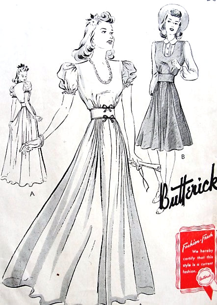1940s GLAM Evening Gown or Day Dress Pattern BUTTERICK 9410 Beautiful Style Bust 36 Vintage Sewing Pattern FACTORY FOLDED