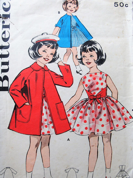 1950s Vintage SWEET Childs Dress and Raglan Sleeved Coat Pattern BUTTERICK 9717 Very Pretty Dress Size 4 Vintage Sewing Pattern