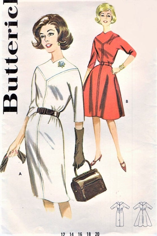 Early 60s MADMEN Style Slim or Flared Skirt Dress Pattern BUTTERICK 9895 Bust 32 Vintage Sewing Pattern UNCUT