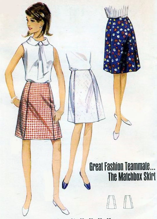 60s Mod Skirt Pattern Butterick 4433  Match Box Skirt Edge Stitched Seams Give Square Effect, Waist 24 Vintage Sewing Pattern FF