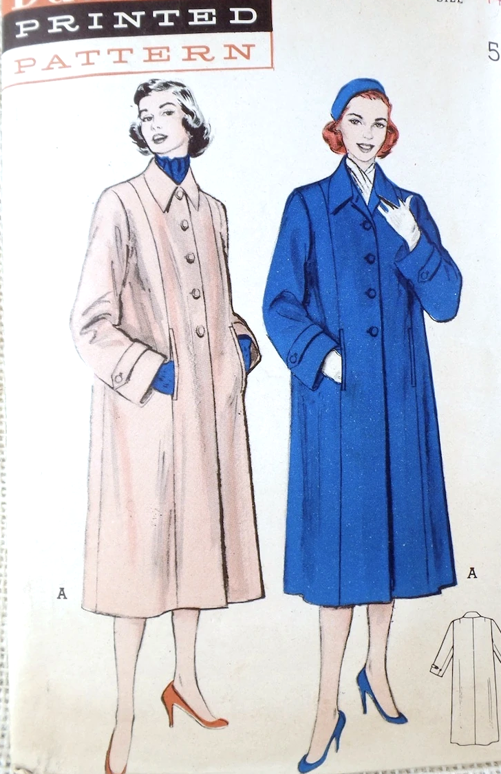 1950s SLEEK Coat Pattern BUTTERICK 5907 Boxy Coat, Slot Seam Pockets, Bust 32 Vintage Sewing Pattern FF
