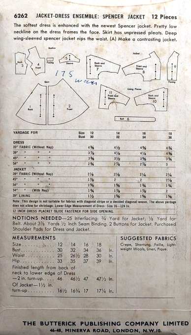 1950s LOVELY Dress and Spencer Jacket Pattern BUTTERICK 6262 Figure Flattering Design, Day or Evening, Bust 32 Vintage Sewing Pattern FF