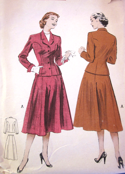 1950s BEAUTIFUL Flared Skirted Suit Pattern BUTTERICK 6287 Lovely Fitted Jacket Bust 32 Vintage Sewing Pattern FF