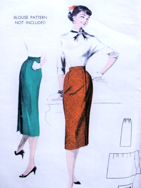 1950s  One Yard Skirt Pattern Butterick 7488 Quick n Easy Slim Skirt Double Kick Pleat Off Center Front Waist 30 Vintage Sewing Pattern