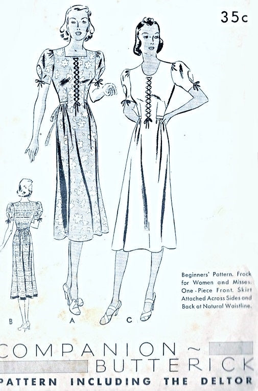 Lovely 1930s Dress Pattern Butterick 7745 BEGINNERS Vintage Sewing Pattern Very Pretty Design Bust 33 Only 4 Pattern pieces VERY Easy To Sew