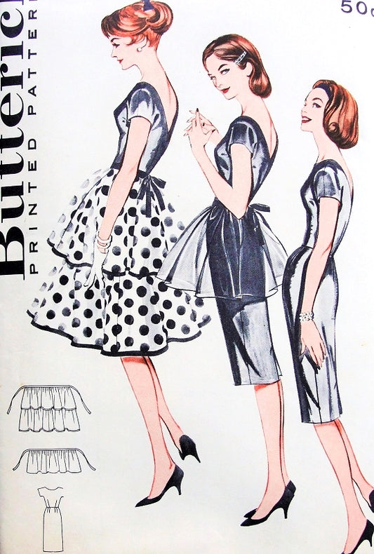 Late 50s Cocktail Party Dress Pattern Butterick 9168 Evening Sheath Optional Tiered Tie On Overskirts In 2 Lengths Bust 32 Vintage Sewing Pattern UNCUT