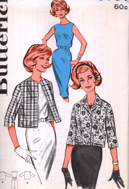 1960 STYLISH Sheath Dress and Jacket Pattern BUTTERICK 9701 Day or After 5, 2 Jacket Styles, Bust 36 Vintage Sewing Pattern FF