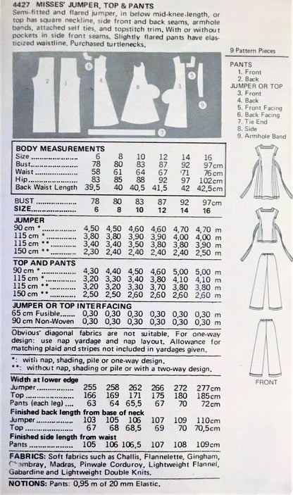 1970s CUTE Betsey Johnson BOHO Jumper,Tunic and Wide Leg Pants Pattern BUTTERICK 4427 Bust 30 Vintage Sewing Pattern